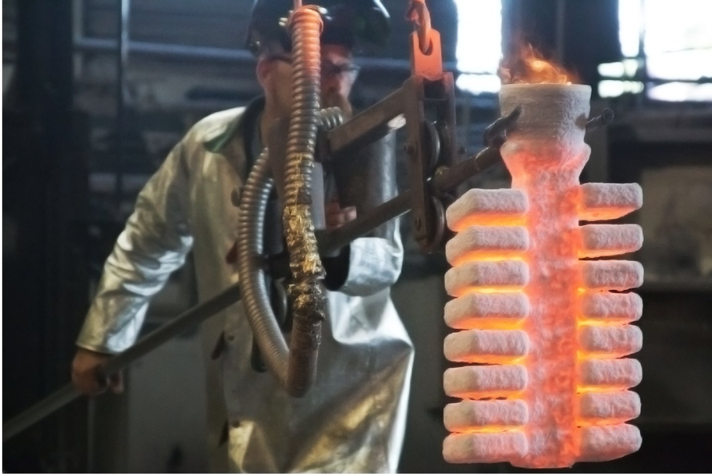 Investment casting at Eagle Precision Cast Parts, Inc. - Transporting a just-poured mold