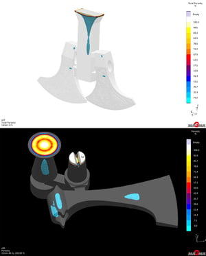 Solidification simulation results: Eagle Precision (Top) and Eagle Alloy (Bottom)