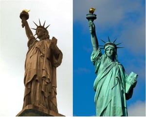 Statue of liberty without patina and with patina